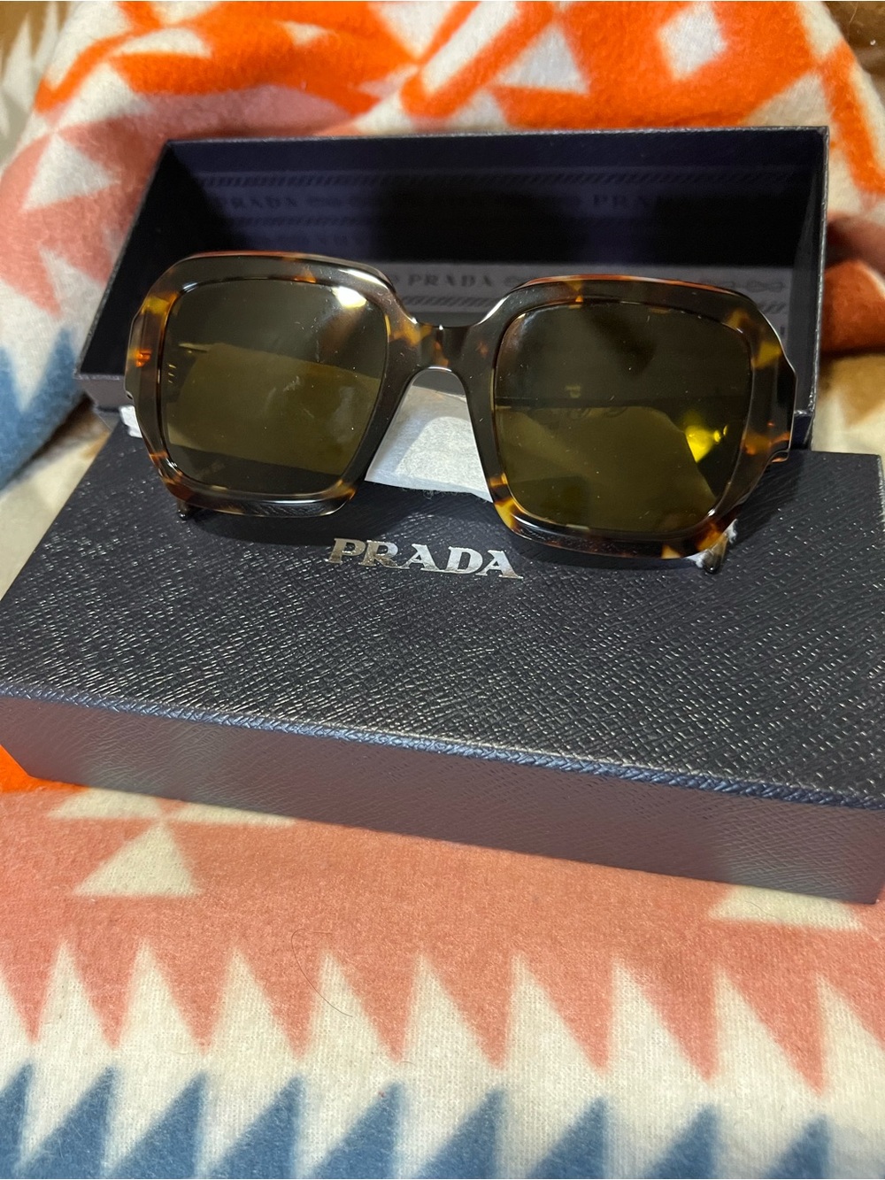 Prada Honey Tortoise Square Sunglasses with Dark Brown Lenses